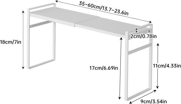 Adjustable Desk Organizer White Narrow Shelf Office Storage Rack Computer Desk Desktop Bookshelf Desk Shelf for Office Supplies Versatility Organizers (White, 13.8-23.6''L*3.5''W*7.5''H) - Image 2