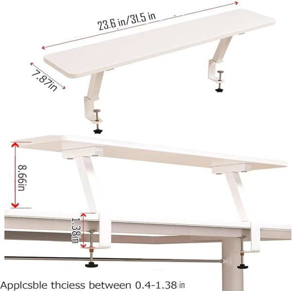 24x8 in Clamp On Desk Shelf, Adjustable Single Desktop Extender Storage Organizer, Suitable for Desktop Bookshelf Above Storage Rack White - Image 2
