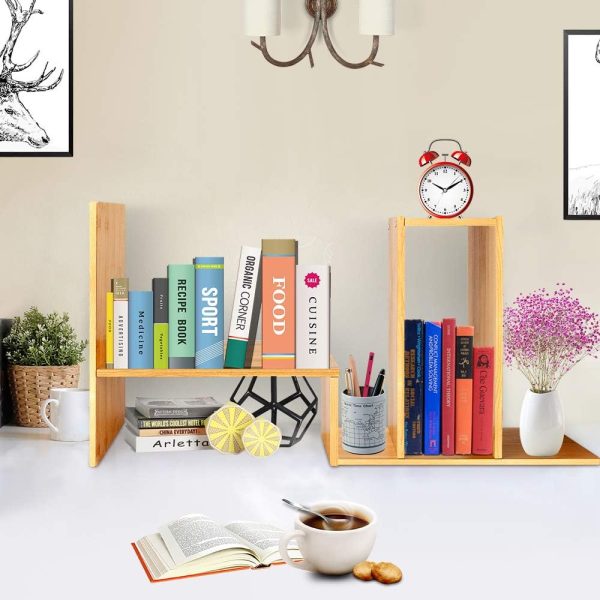Adjustable Desktop Bookshelf, Desk Organizer Display Shelf Counter Top Bookcase Free Style Display Shelf Rack Office Supplies Storage Shelf Book Multipurpose Bookshelf for Office Kitchen - Image 2