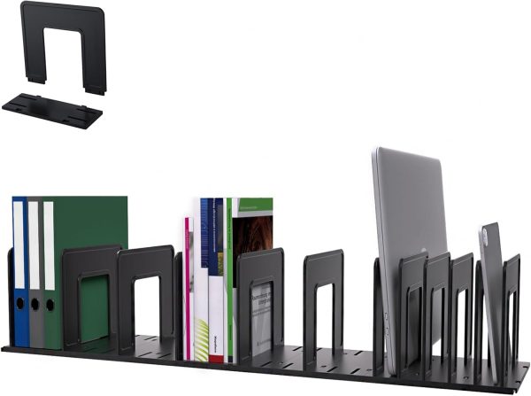 Adjustable Vertical File Sorter Sturdy Plastic Expandable Upright File Holder for Laptop Magazine Desktop Organizer Bookshelf Divider Rack for Office Home School, 11 Section Black