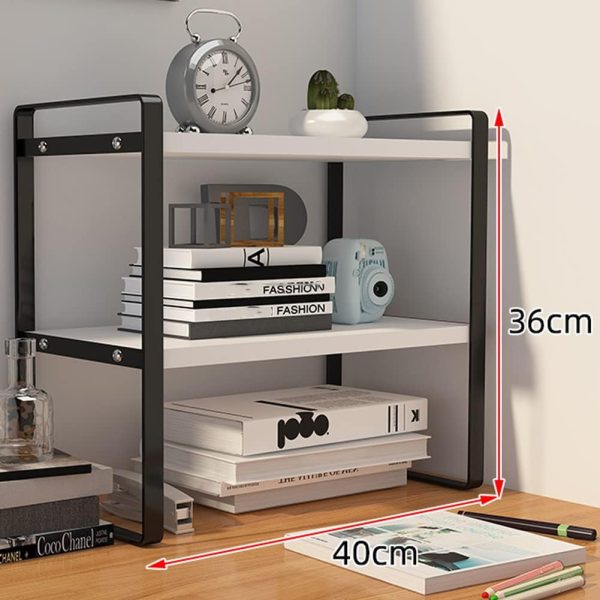 Desktop Organizer Shelf Office Storage Rack Computer Desk Bookshelf Adjustable Display Shelf for Office Supplies (Black) - Image 2