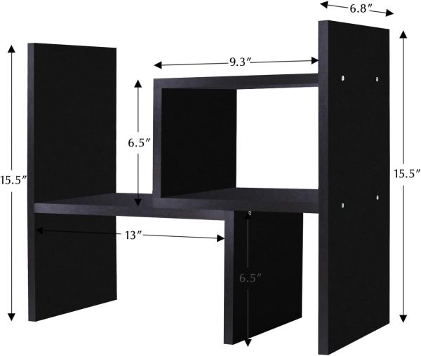 Desktop Organizer Office Storage Rack Adjustable Wood Display Shelf, Birthday Gifts Toy Home Decor Free Style Rotation Display True Natural Stand Shelf (Black) - Image 2