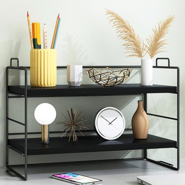 Desktop Organizer Shelf Office Storage Rack Adjustable Display Shelf for Office Supplies（Black）
