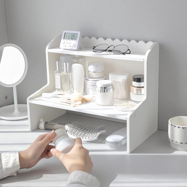 Desktop Organizer Office Desk Storage Rack, Expandable Stand for Top of Desk, Stationery Cosmetics Toy Storage Display, White Desktop Shelf for Office, Dormitory, Home (Small)