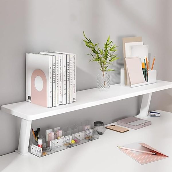 24x8 in Clamp On Desk Shelf, Adjustable Single Desktop Extender Storage Organizer, Suitable for Desktop Bookshelf Above Storage Rack White