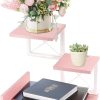 Wood Desktop Shelf, Desktop Organizer Office Storage Rack Adjustable Wood Display Shelf 3 Tier Storage Display Rack Office Decor Stand Shelves with Metal Frame (Pink)