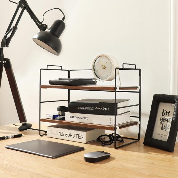 Wood Desk Shelf Organizer, 2-Tier Desktop Supplies Storage Rack, Adjustable Stackable Desk Shelf for Office, Kitchen, Bathroom, 15.75"*12.2"*7.87" - Image 2