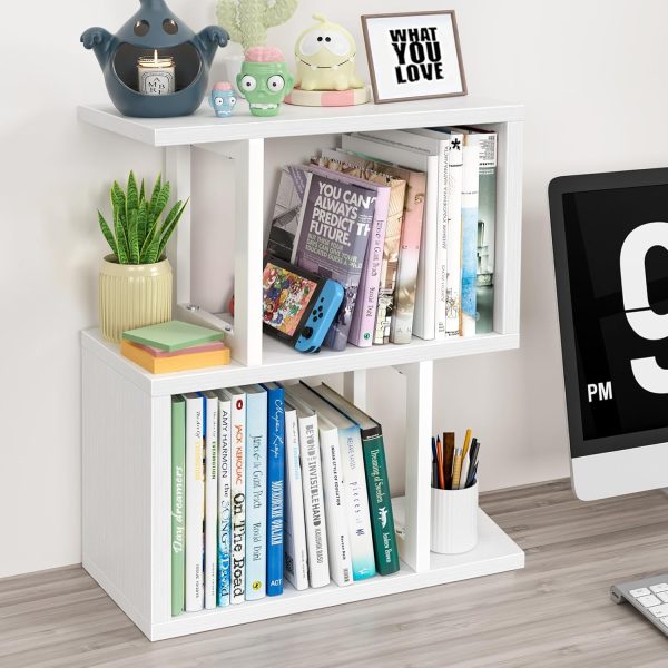 Desktop Bookshelf for Top of Desk Shelf - White Book Organizer 3-Tier Shelves Storage Small Bookcase Hutch for Dorm Office College Table Top Organization Shelving Decorations for Women