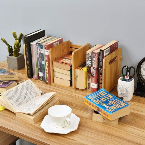 Bamboo Desktop Bookshelf Small Book Rack Adjustable Desk Storage Organizer