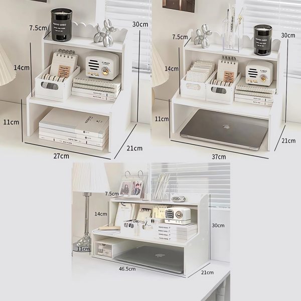 Desktop Organizer Office Desk Storage Rack, Expandable Stand for Top of Desk, Stationery Cosmetics Toy Storage Display, White Desktop Shelf for Office, Dormitory, Home (Small) - Image 2