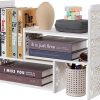 Desk Organizer Shelf, Expandable Bookshelf for Desk, Small Desktop Bookshelf, Mini Cute White Adjustable Office Desk Shelves