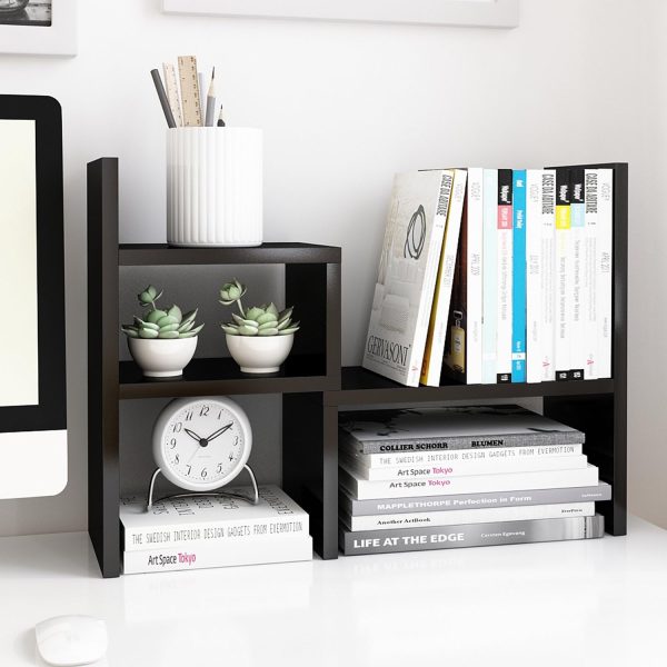 Desktop Organizer Office Storage Rack Adjustable Wood Display Shelf, Birthday Gifts Toy Home Decor Free Style Rotation Display True Natural Stand Shelf (Black)
