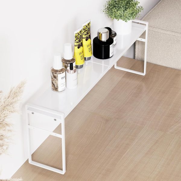 Adjustable Desk Organizer White Narrow Shelf Office Storage Rack Computer Desk Desktop Bookshelf Desk Shelf for Office Supplies Versatility Organizers (White, 13.8-23.6''L*3.5''W*7.5''H)