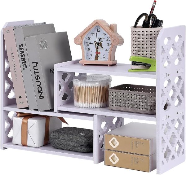 Desktop Organizers Shelves for Office Desk, Small Bookshelf for Desktop Storage, PVC Adjustable Display Shelf, Makeup Shelf for Dorm, Home Decor