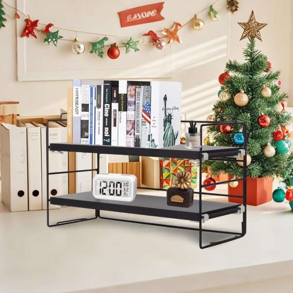 Desk Shelf Organizer, 2 Tier Desktop Shelves, Adjustable Bookshelf Storage Rack and Office Cubicle Decor for Tabletop, School, Office, Dorm Organization (Black) - Image 2