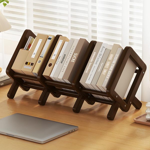 Expandable Tabletop Bookshelf, Bamboo Tilting Desktop Bookcase, Adjustable Tilting Book Shelf Organizer for Books/CDs/Magazine Display (Brown, 27"-L)