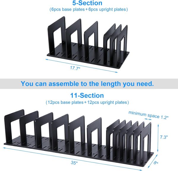 Adjustable Vertical File Sorter Sturdy Plastic Expandable Upright File Holder for Laptop Magazine Desktop Organizer Bookshelf Divider Rack for Office Home School, 11 Section Black - Image 2