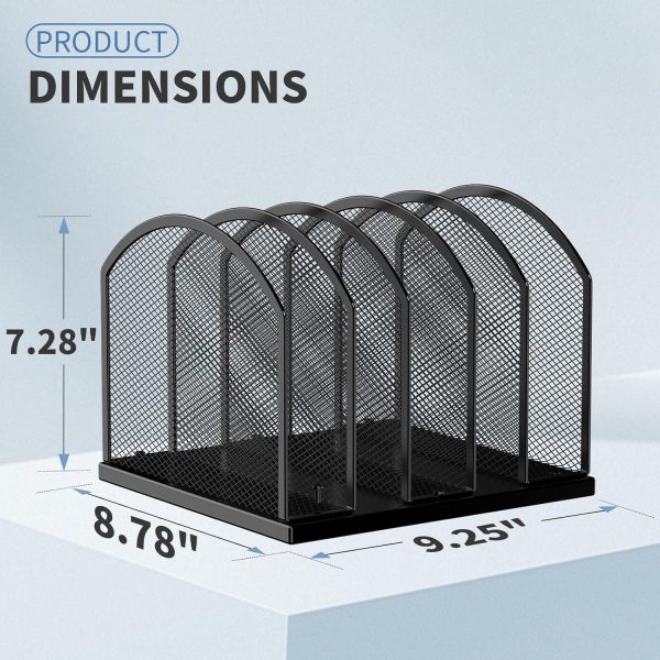 5-Section Vertical Desktop Organizer, 5-Section Mesh File Folder Stand Sorter for Office Home Classroom Organization - Image 2