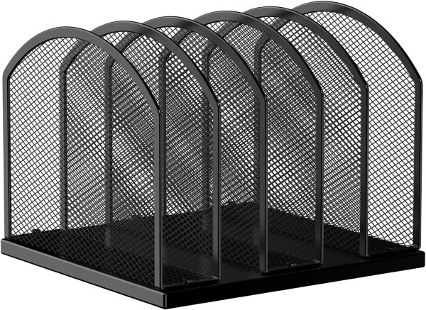 5-Section Vertical Desktop Organizer, 5-Section Mesh File Folder Stand Sorter for Office Home Classroom Organization