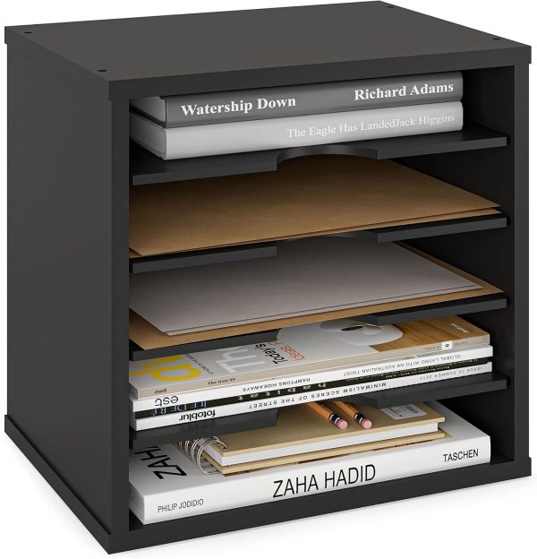 File Organizer Paper Sorter, 5 Tier Adjustable Shelves Office Desk Organizer, 13 5/8" x 9 1/4" x 12", Black