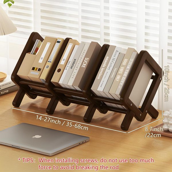 Expandable Tabletop Bookshelf, Bamboo Tilting Desktop Bookcase, Adjustable Tilting Book Shelf Organizer for Books/CDs/Magazine Display (Brown, 27"-L) - Image 2