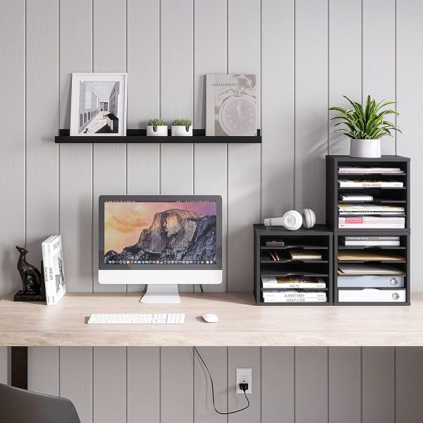 File Organizer Paper Sorter, 5 Tier Adjustable Shelves Office Desk Organizer, 13 5/8" x 9 1/4" x 12", Black - Image 2